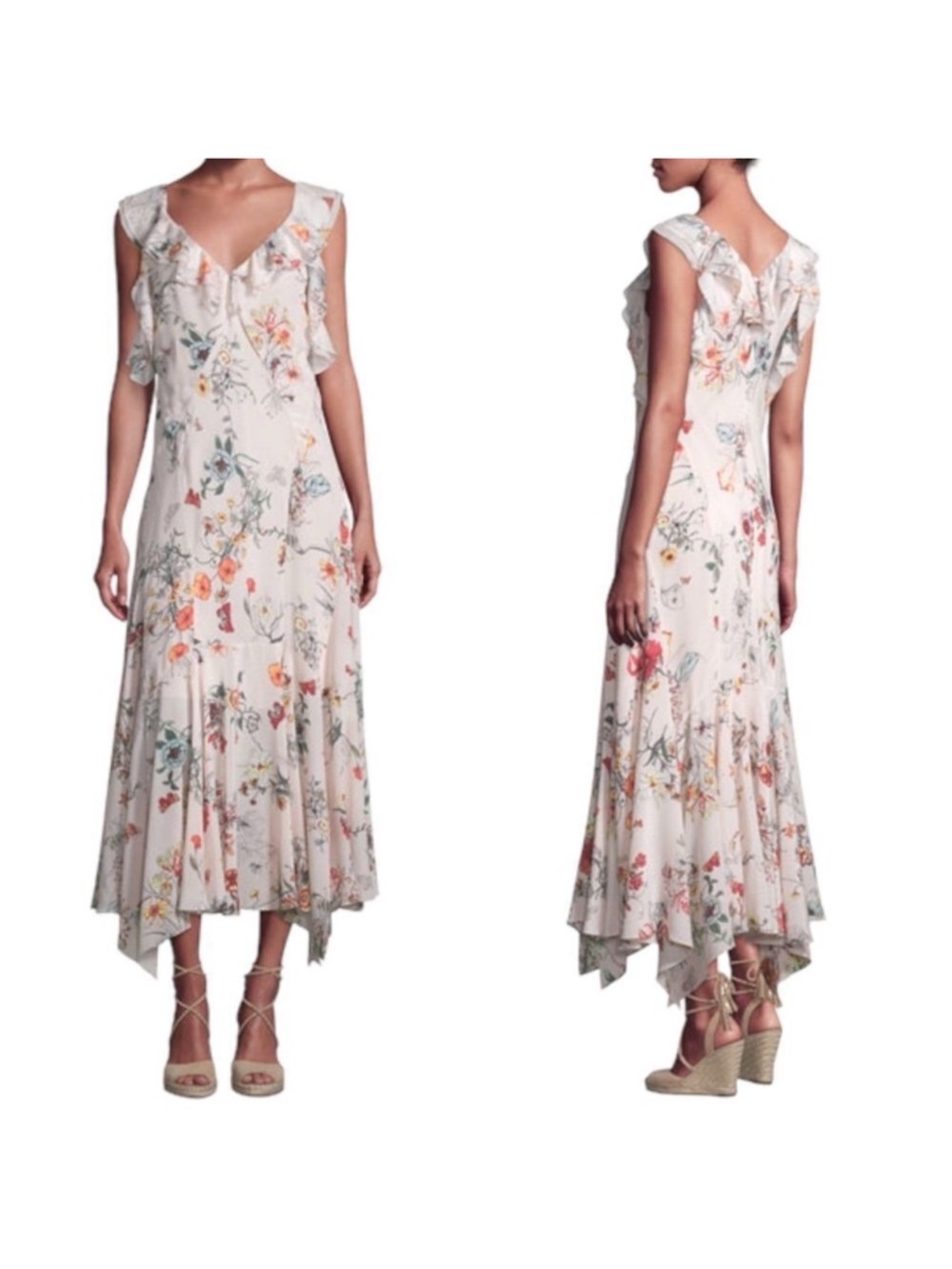 REBECCA TAYLOR Meadow Sleeveless Floral Silk Midi Dress Pink Combo 6